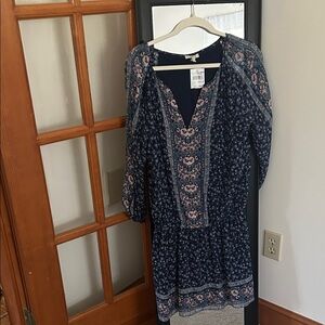 Joie Navy and Pink Floral Long Sleeve Dress